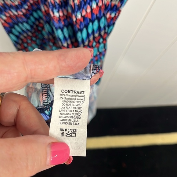 Gilli Womens Maxi Tank Dress XL Navy Bodice Turquoise Pink Skirt Abstract Print - Picture 7 of 12